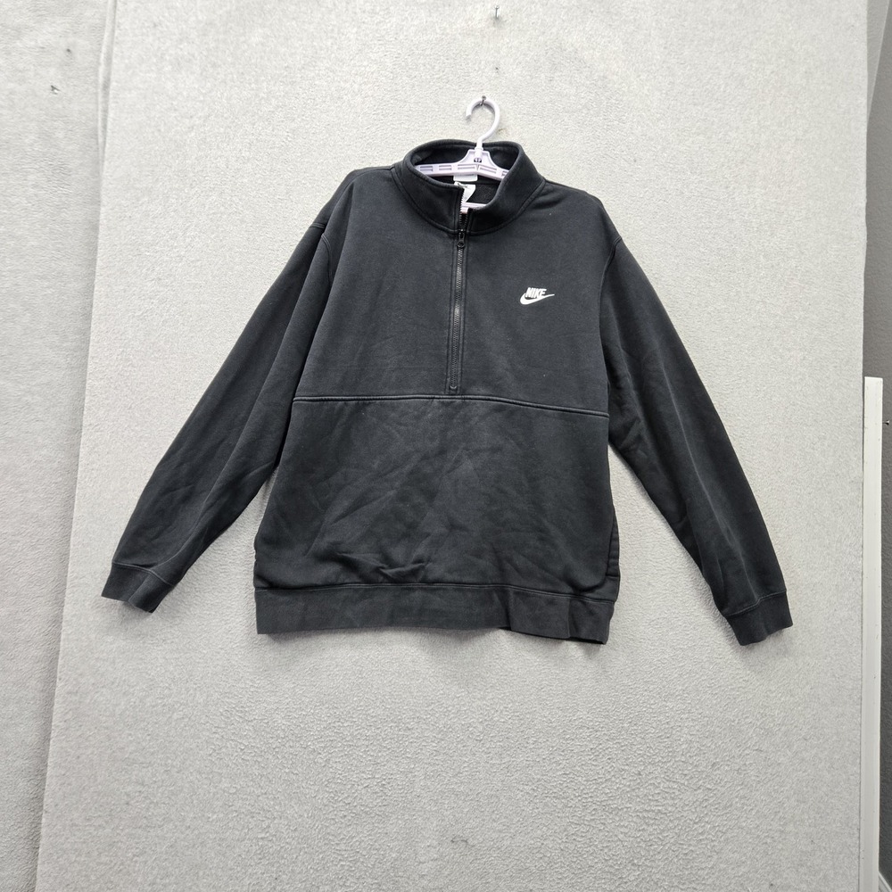 Nike Men Hoodie XL Black Fleece Nike Swoosh Embroidered Half Zip Logo Pockets
